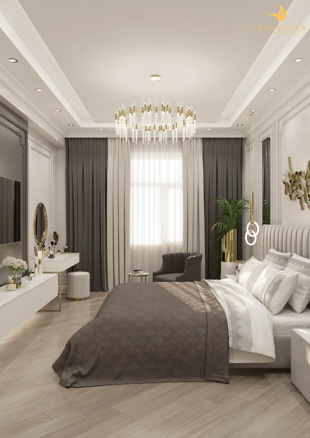 mẫu thiết kế chung cư 3 phòng ngủ theo phong cách tân cổ điển