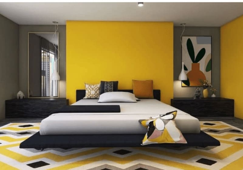 phòng ngủ màu vàng pastel