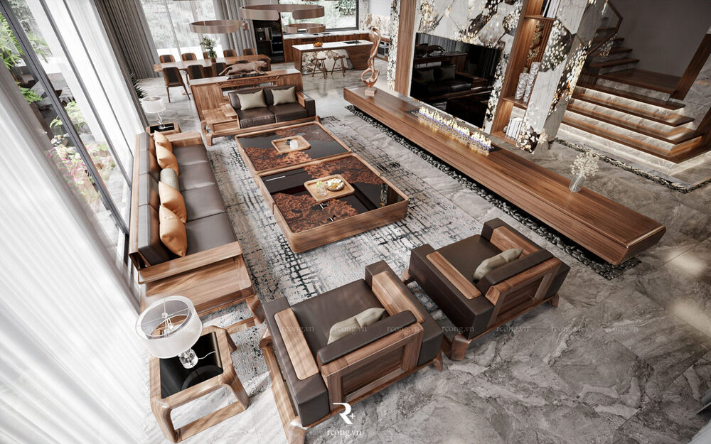 nội thất phòng khách bằng gỗ