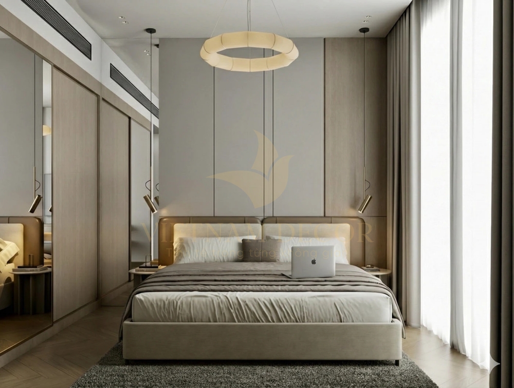 vách ngăn phòng ngủ bằng gỗ