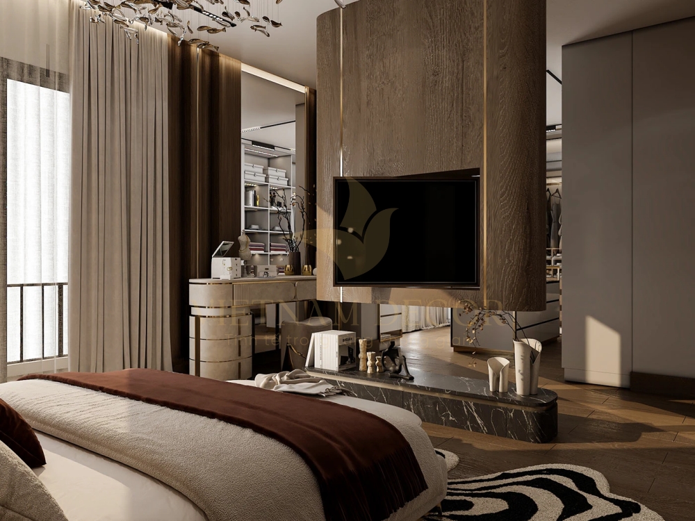 vách ngăn phòng ngủ bằng gỗ