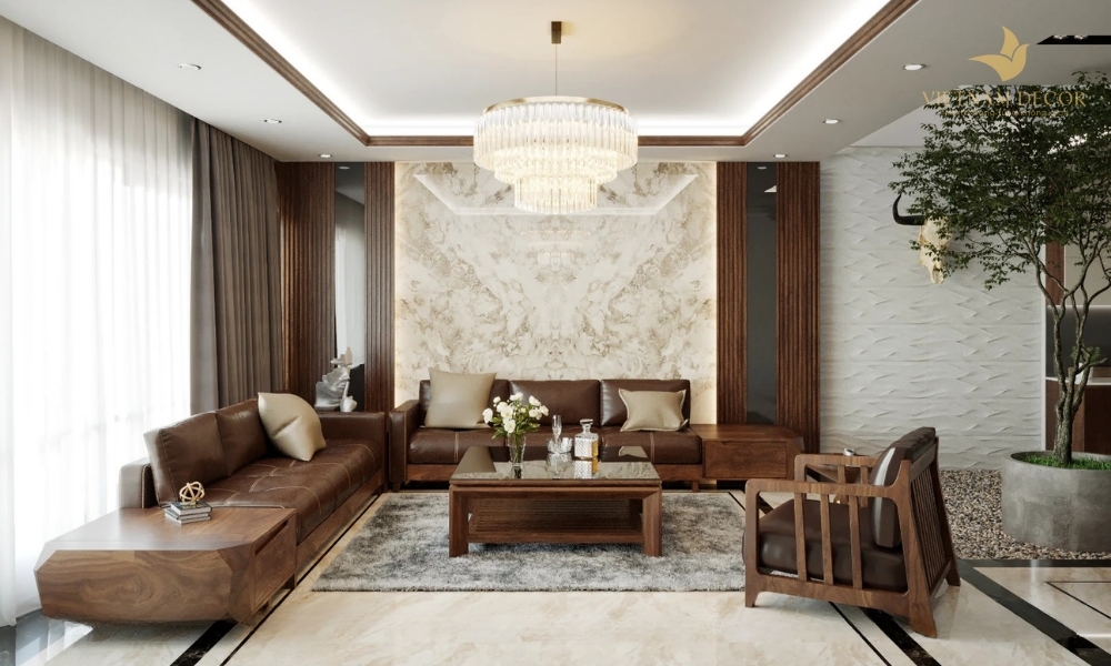 trang trí phòng khách bằng gỗ tự nhiên