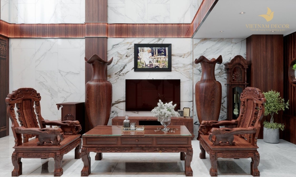 trang trí phòng khách bằng gỗ tự nhiên