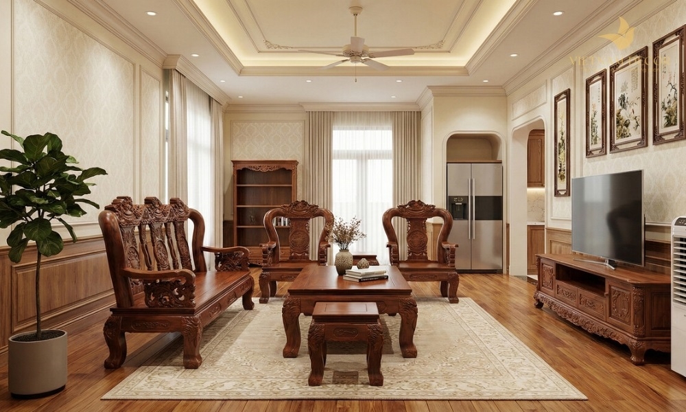 trang trí phòng khách bằng gỗ tự nhiên