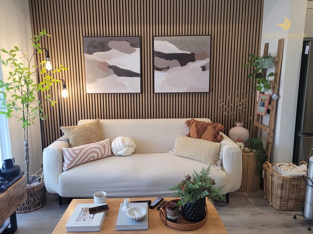vách gỗ ốp tường phòng khách