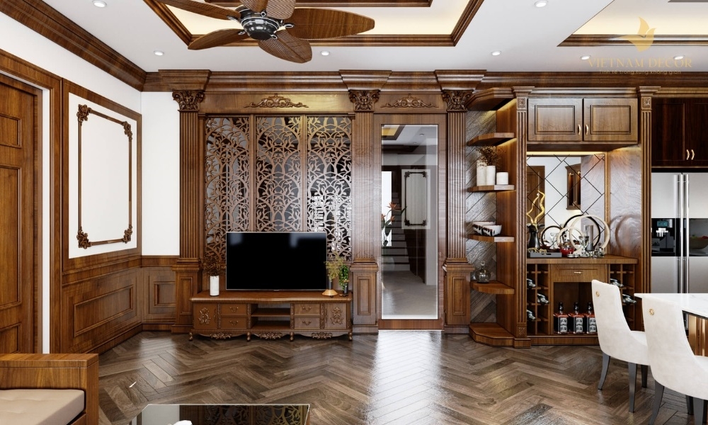trang trí phòng khách bằng gỗ tự nhiên