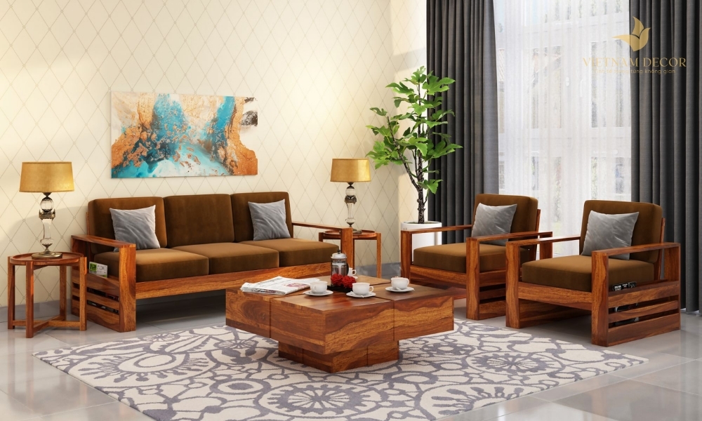 trang trí phòng khách bằng gỗ tự nhiên