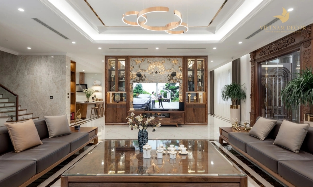 trang trí phòng khách bằng gỗ tự nhiên