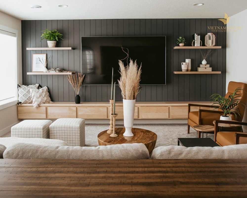 vách gỗ ốp tường phòng khách