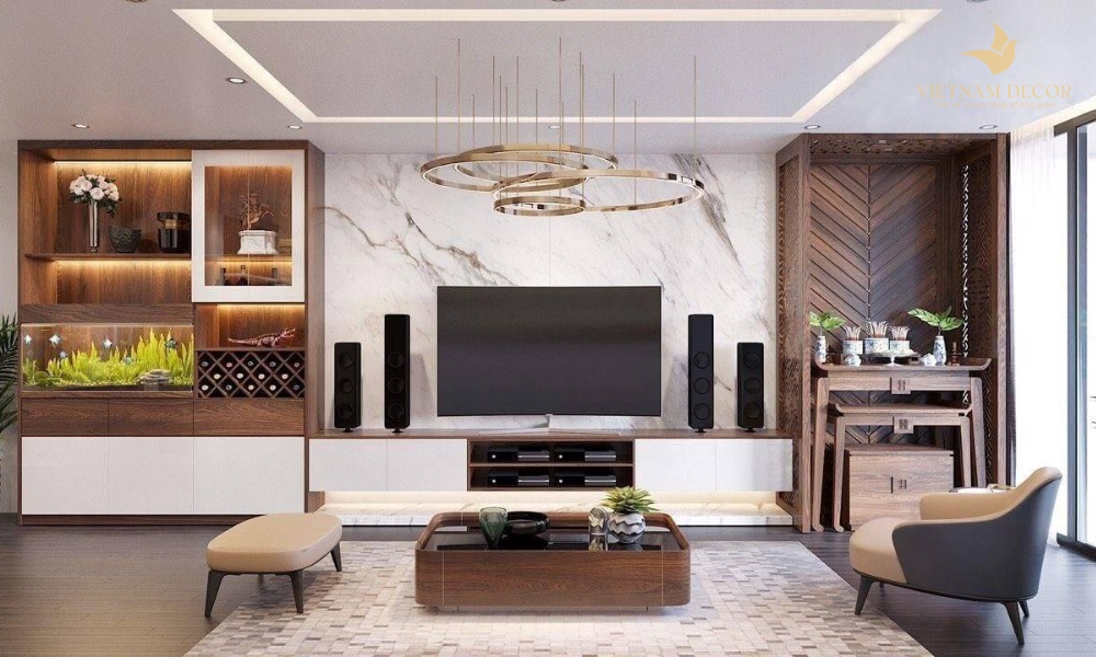 phòng khách nhà ống 5m hiện đại