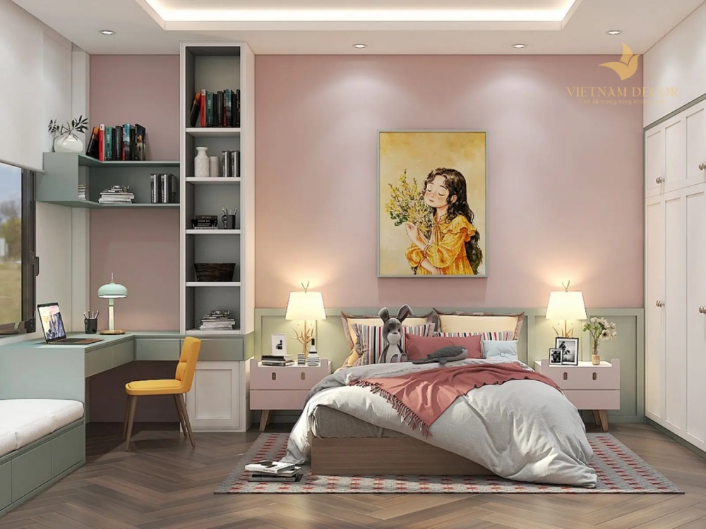 phòng ngủ màu hồng