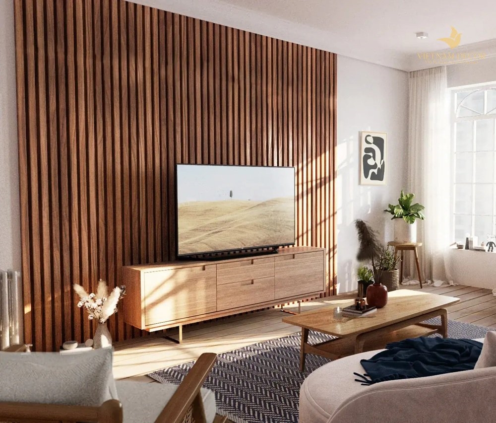 vách gỗ ốp tường phòng khách