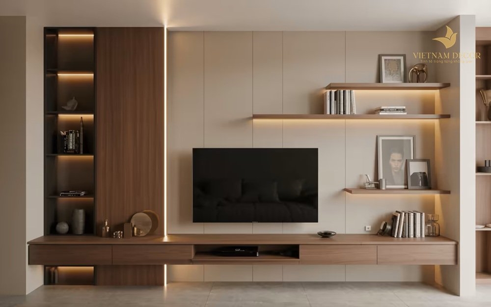 vách gỗ ốp tường phòng khách