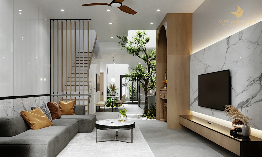 phòng khách nhà ống 5m hiện đại