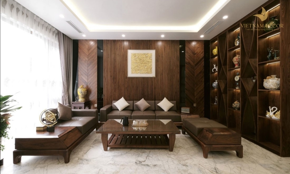 trang trí phòng khách bằng gỗ tự nhiên